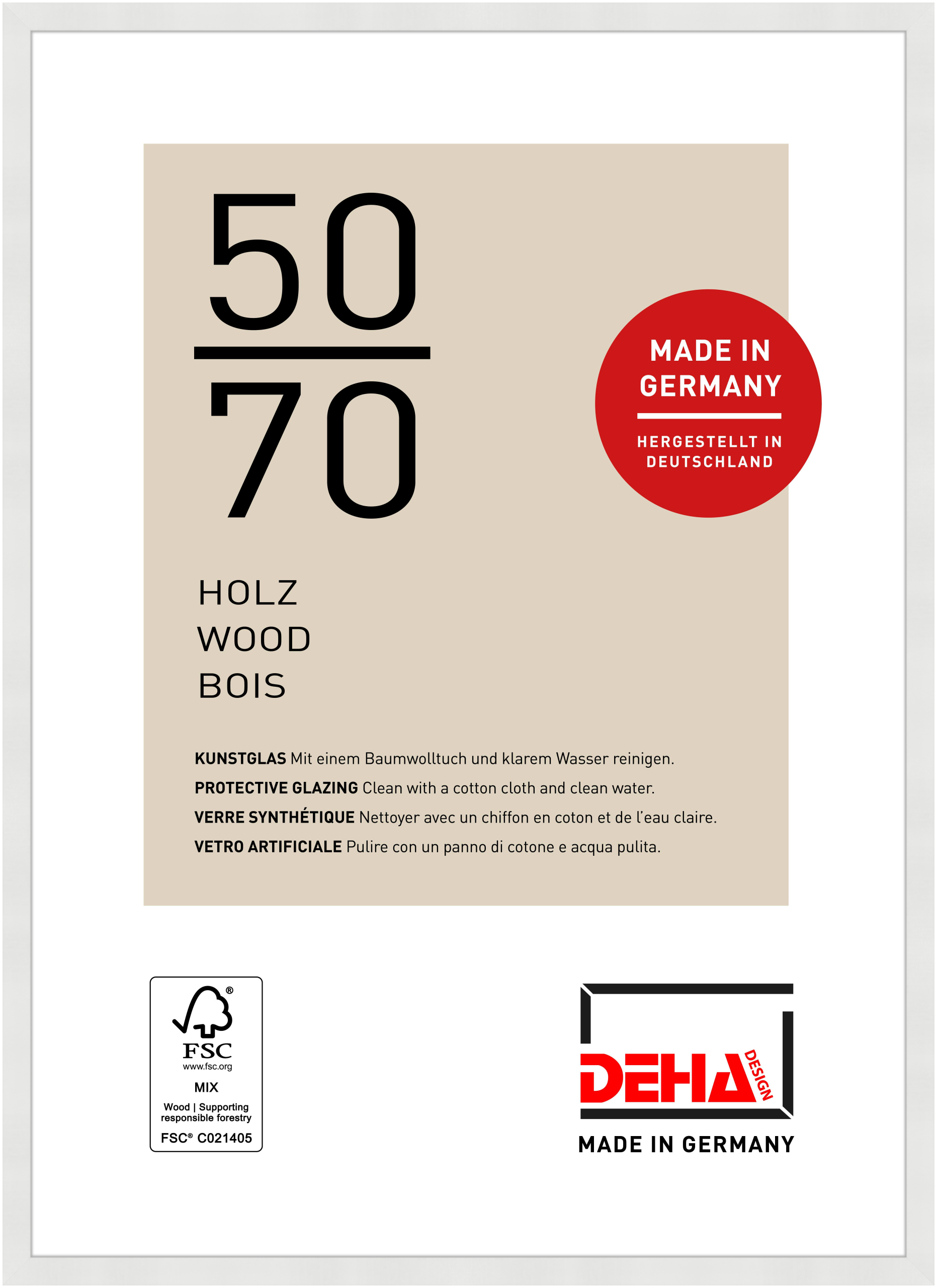 DEHA Design Holz Bilderrahmen Fontana, 50x70 cm, Weiß