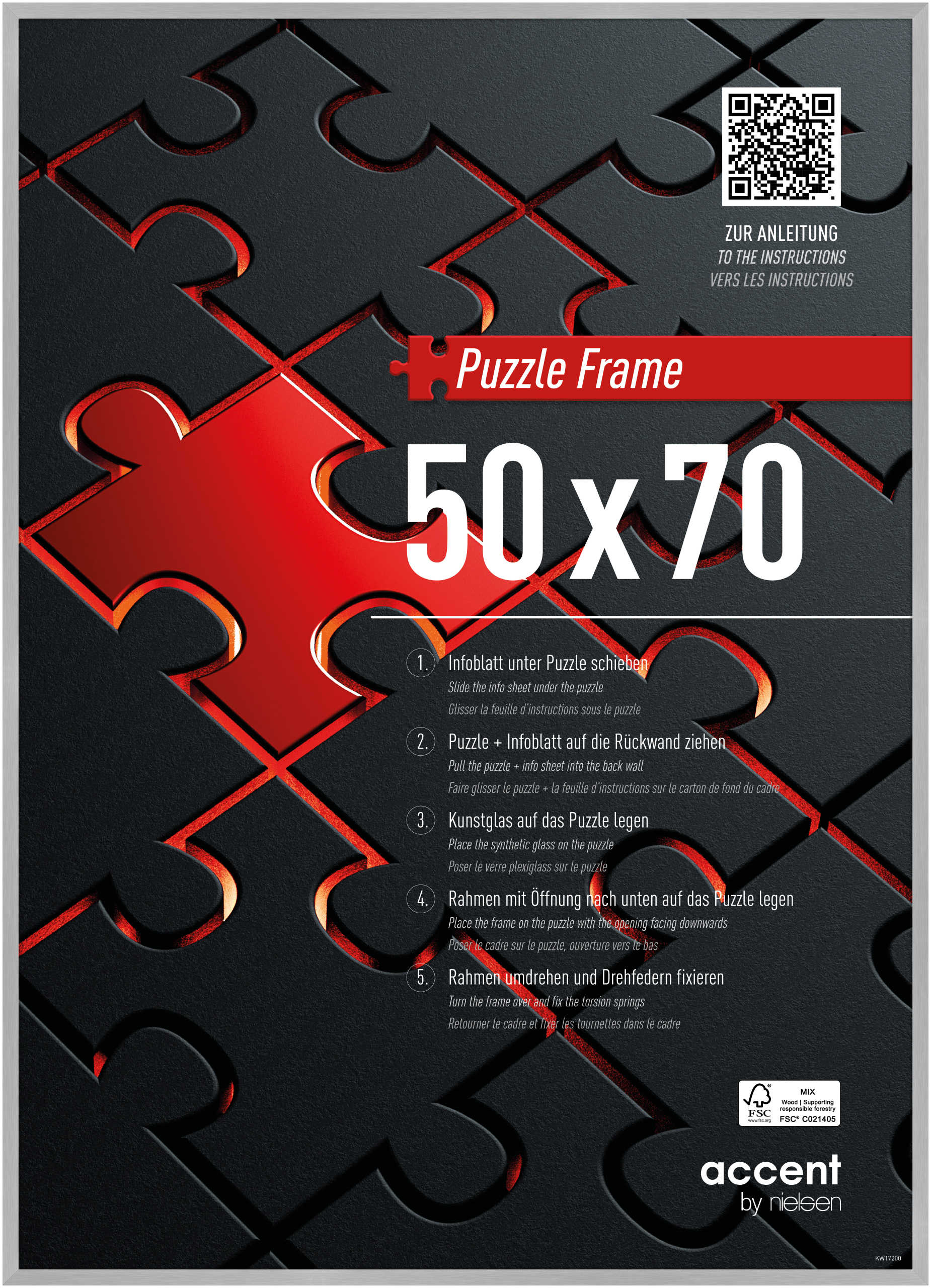 accent by nielsen Aluminium Puzzlerahmen, Puzzle Frame, 50 x 70 cm, Struktur Silber Matt