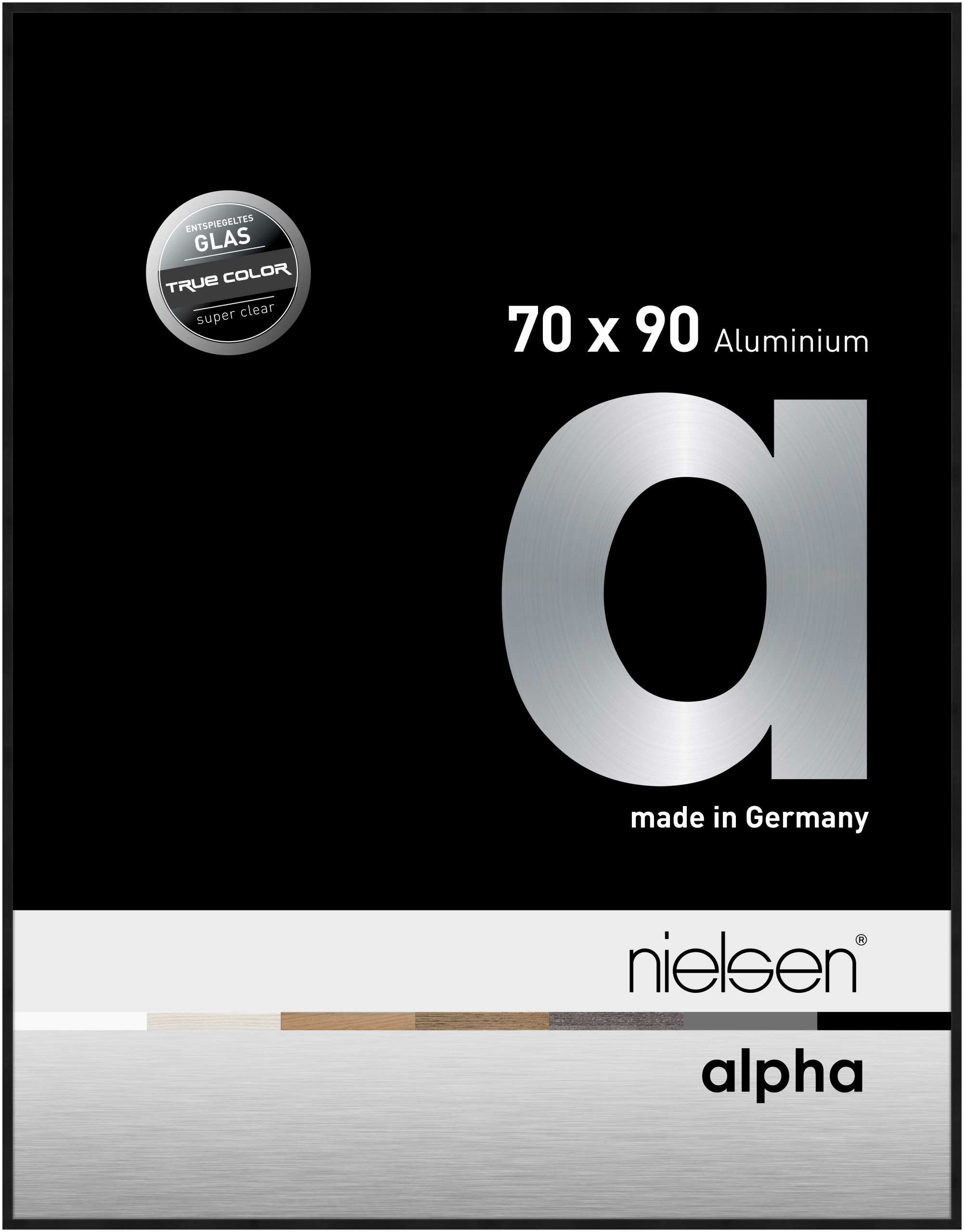 nielsen Aluminium Bilderrahmen Alpha True Color, 70x90 cm, Eloxal Schwarz Matt