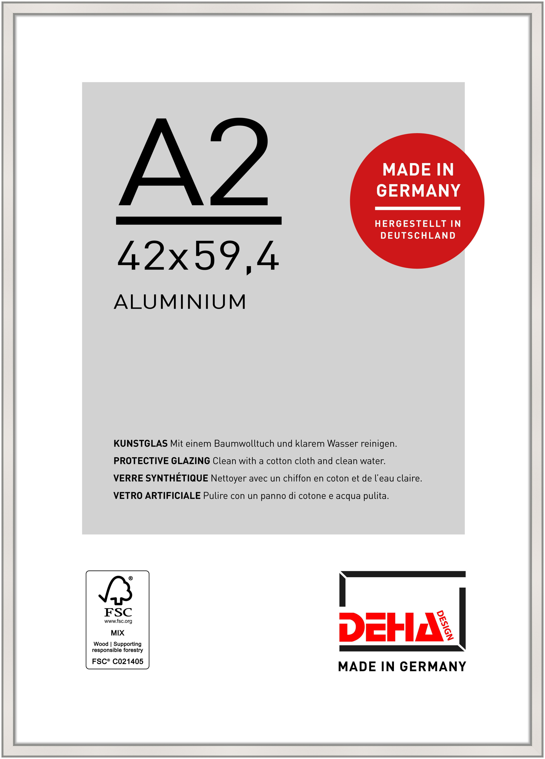 DEHA Design Aluminium Bilderrahmen Boston, 42x59,4 cm (A2), Silber