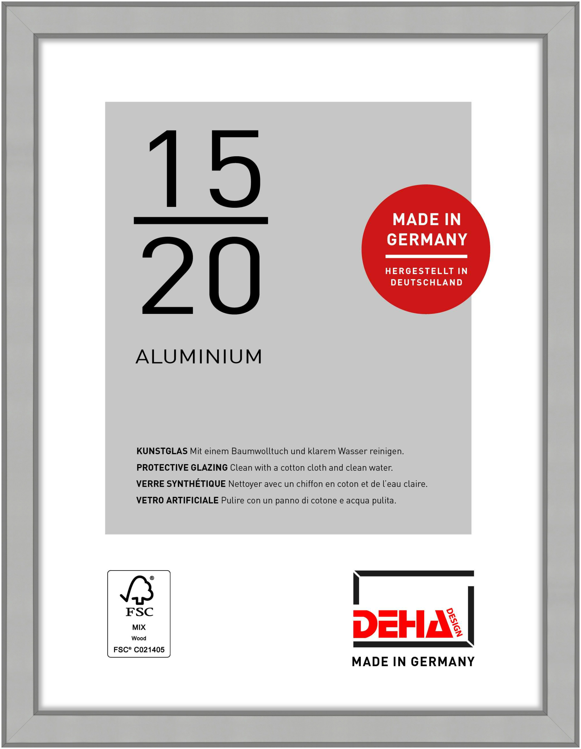 DEHA Design Aluminium Portraitrahmen, Bilderrahmen Boston, 15x20 cm, Silber Matt